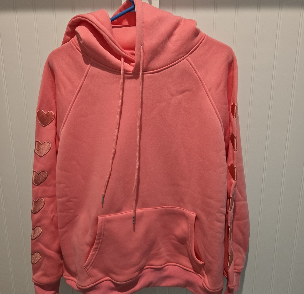 Pink Heart Sleeve Hoodie Sweatshirt Women's Size Small NWOT